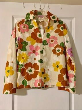 Sezane Floral Cotton Jacket in Cream, Mustard, Pink & Green